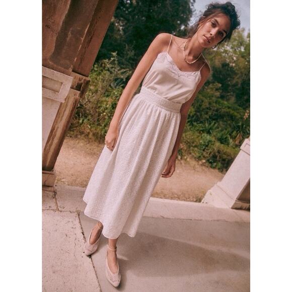 NWT La Maille Sezane Eugenie in Ecru White Embroidered Midi Skirt Sz Fr 36 US 4 - Picture 3 of 9